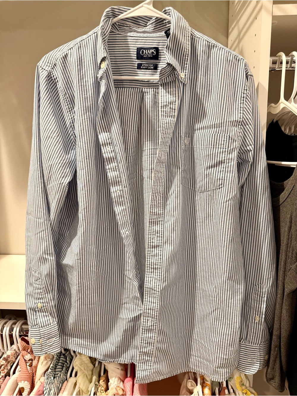 Chaps Blue and White Striped Casual Button-Down Shirt